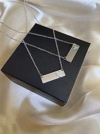 2’li çift gümüş renk çelik kolye