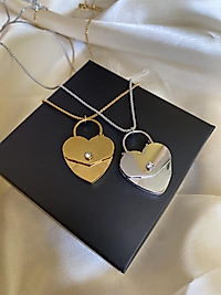 Çift kalp içi notlu çelik kolye