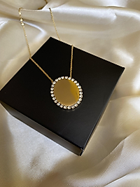 Oval taşlı çelik kolye