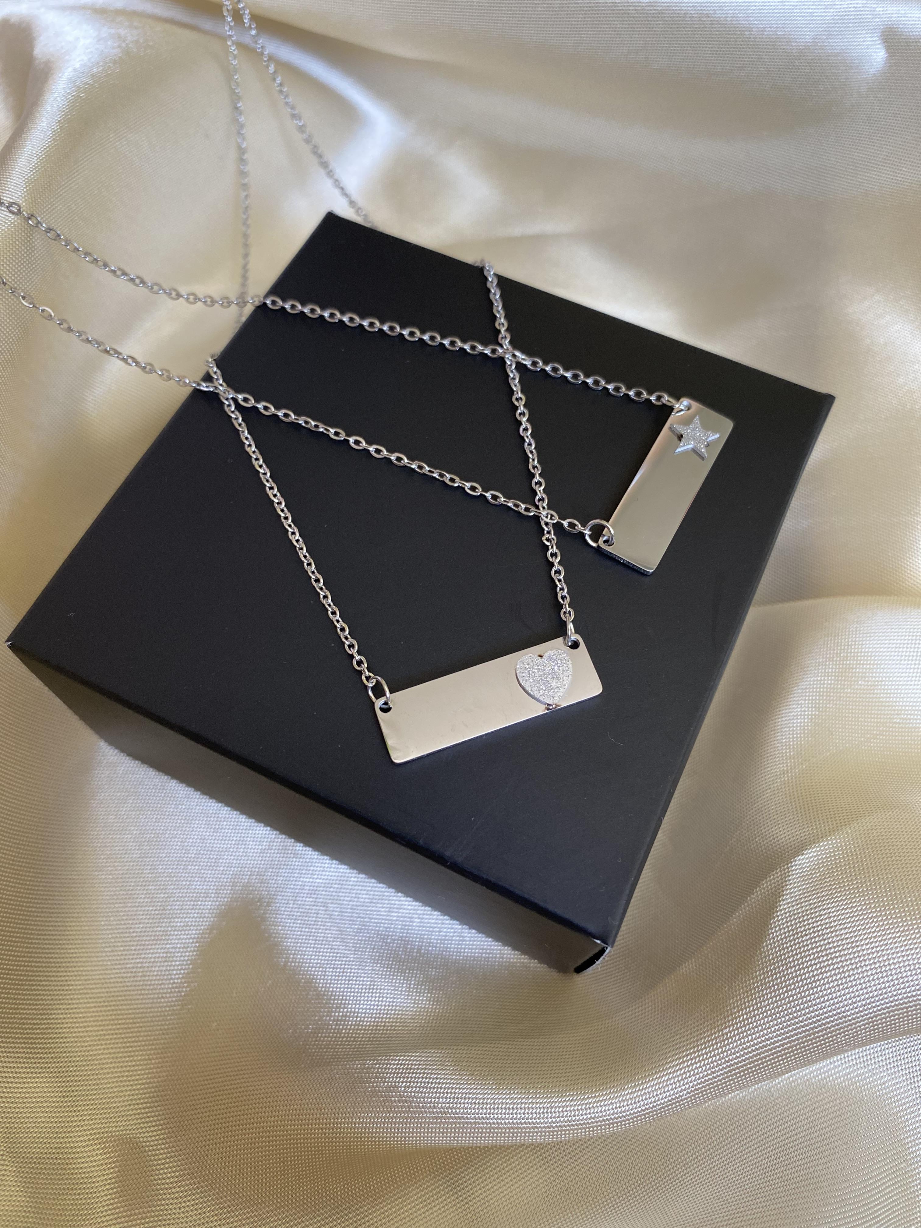 2’li çift gümüş renk çelik kolye