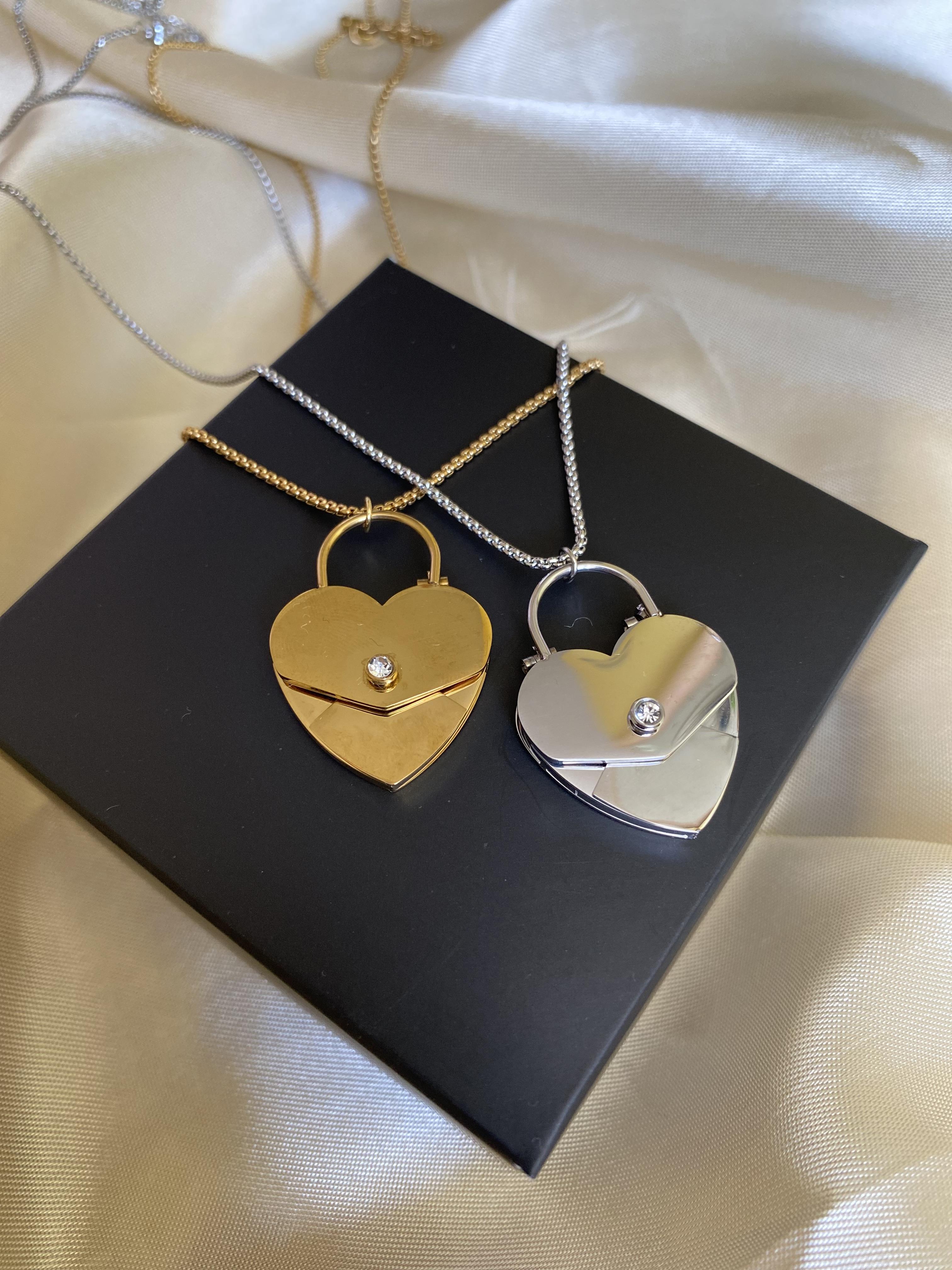 Çift kalp içi notlu çelik kolye