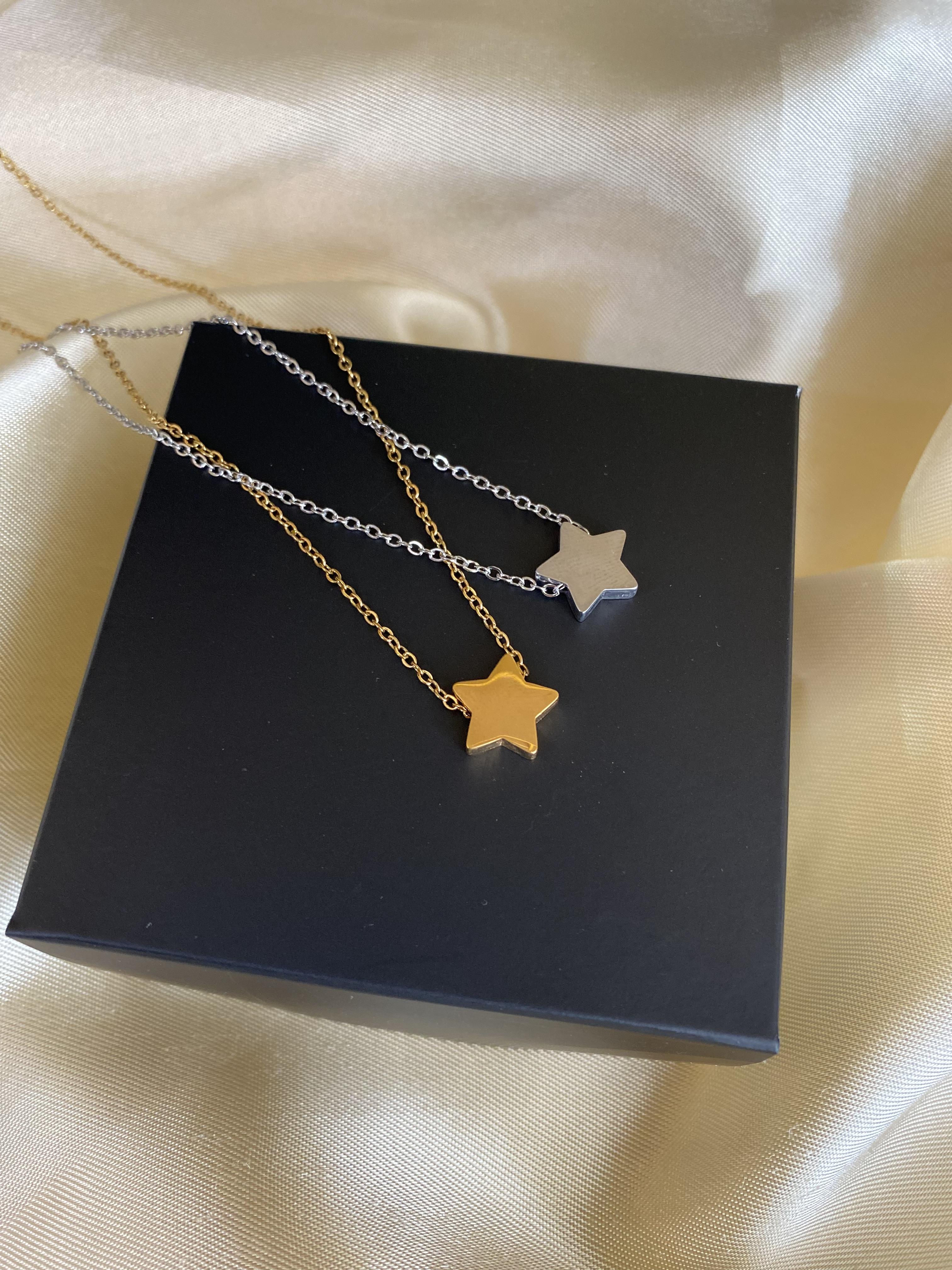 Çift yıldız çelik kolye